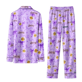 los angeles lakers long pajama set personalized ribbon chains purple fashion forward.webp