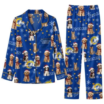 Los Angeles Rams Long Pajama Set Custom Animal Scatter Blue Best Selling