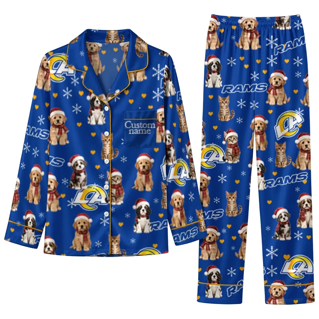 Los Angeles Rams Long Pajama Set Custom Animal Scatter Blue Best Selling Los Angeles Rams Long Pajama Set Custom Animal Scatter Blue Best Selling