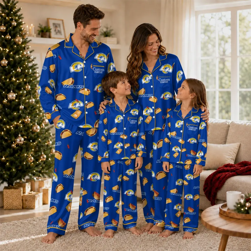 Los Angeles Rams Long Pajama Set Customized Snack Scatter Blue Latest Model Los Angeles Rams Long Pajama Set Customized Snack Scatter Blue Latest Model