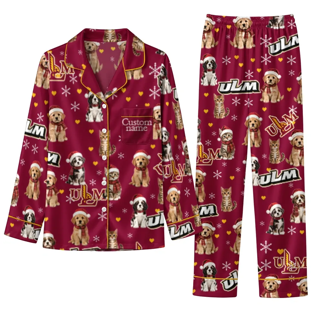 Louisiana Monroe Warhawks Long Pajama Set Customized Animal Scatter Red Best Selling Louisiana Monroe Warhawks Long Pajama Set Customized Animal Scatter Red Best Selling