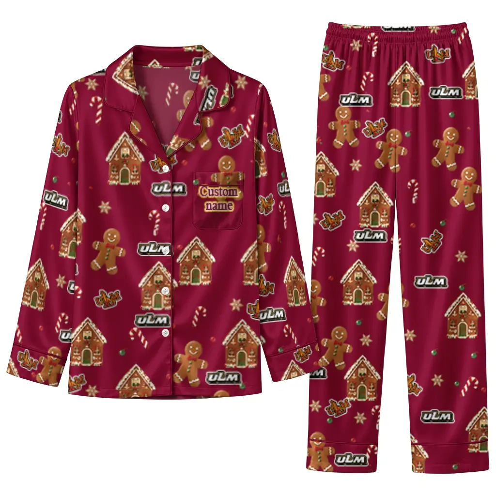 Louisiana Monroe Warhawks Long Pajama Set Customized Candy Scatter Red Best Selling Louisiana Monroe Warhawks Long Pajama Set Customized Candy Scatter Red Best Selling