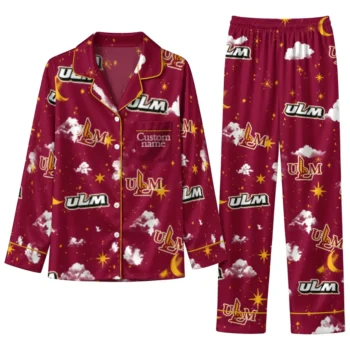 Louisiana Monroe Warhawks Long Pajama Set Customized Cloud Stars Red Best Selling