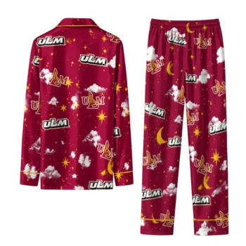 Louisiana Monroe Warhawks Long Pajama Set Customized Cloud Stars Red Fashion Forward