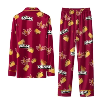 Louisiana Monroe Warhawks Long Pajama Set Customized Snack Scatter Red Fashion Forward
