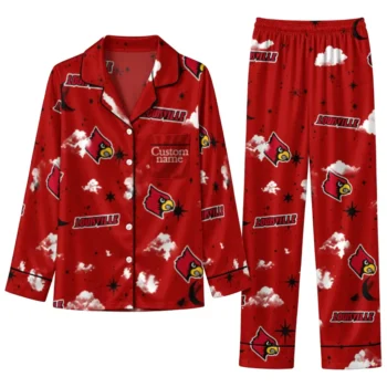 Louisville Cardinals Long Pajama Set Personalized Cloud Stars Red Best Selling