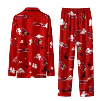 Louisville Cardinals Long Pajama Set Personalized Cloud Stars Red Fashion Forward