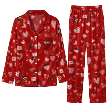 Louisville Cardinals Long Pajama Set Personalized Heart Charms Red Best Selling