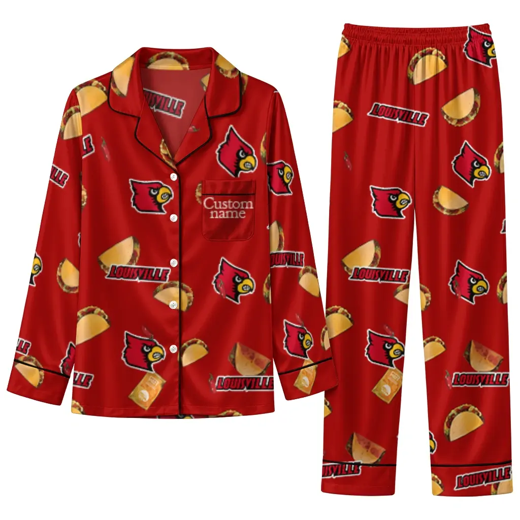Louisville Cardinals Long Pajama Set Personalized Snack Scatter Red Best Selling Louisville Cardinals Long Pajama Set Personalized Snack Scatter Red Best Selling
