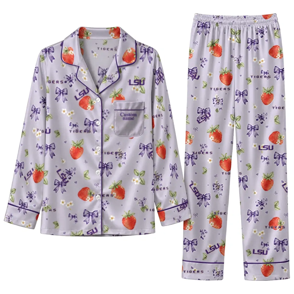 Lsu Tigers Long Pajama Set Custom Ribbon Florals Purple Best Selling Lsu Tigers Long Pajama Set Custom Ribbon Florals Purple Best Selling