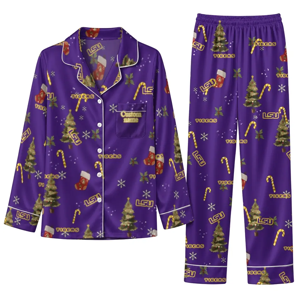 Lsu Tigers Long Pajama Set Custom Sprig Scatter Purple Best Selling Lsu Tigers Long Pajama Set Custom Sprig Scatter Purple Best Selling