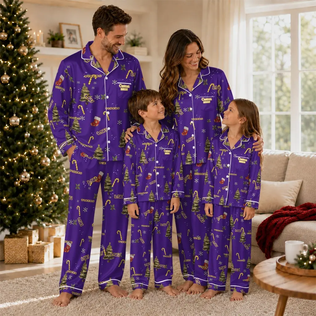 Lsu Tigers Long Pajama Set Custom Sprig Scatter Purple Latest Model Lsu Tigers Long Pajama Set Custom Sprig Scatter Purple Latest Model
