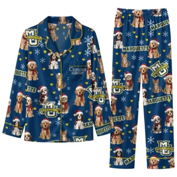 Marquette Golden Eagles Long Pajama Set Custom Animal Scatter Blue Best Selling