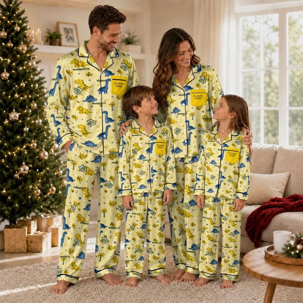 Marquette Golden Eagles Long Pajama Set Custom Character Scatter Latest Model Marquette Golden Eagles Long Pajama Set Custom Character Scatter Latest Model