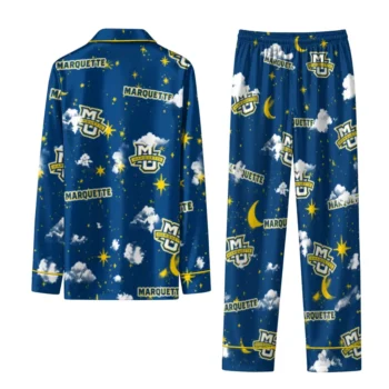 Marquette Golden Eagles Long Pajama Set Custom Cloud Stars Blue Fashion Forward