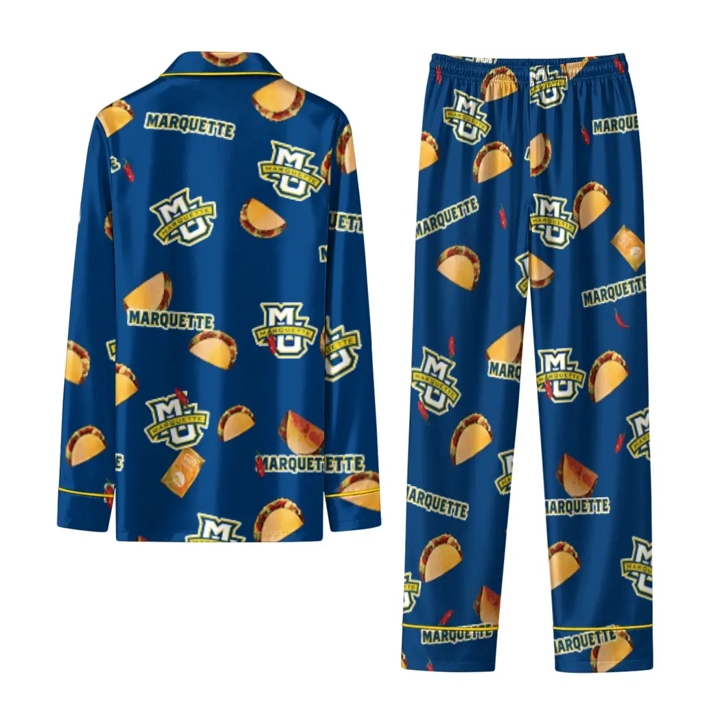 Marquette Golden Eagles Long Pajama Set Custom Snack Scatter Blue Fashion Forward Marquette Golden Eagles Long Pajama Set Custom Snack Scatter Blue Fashion Forward