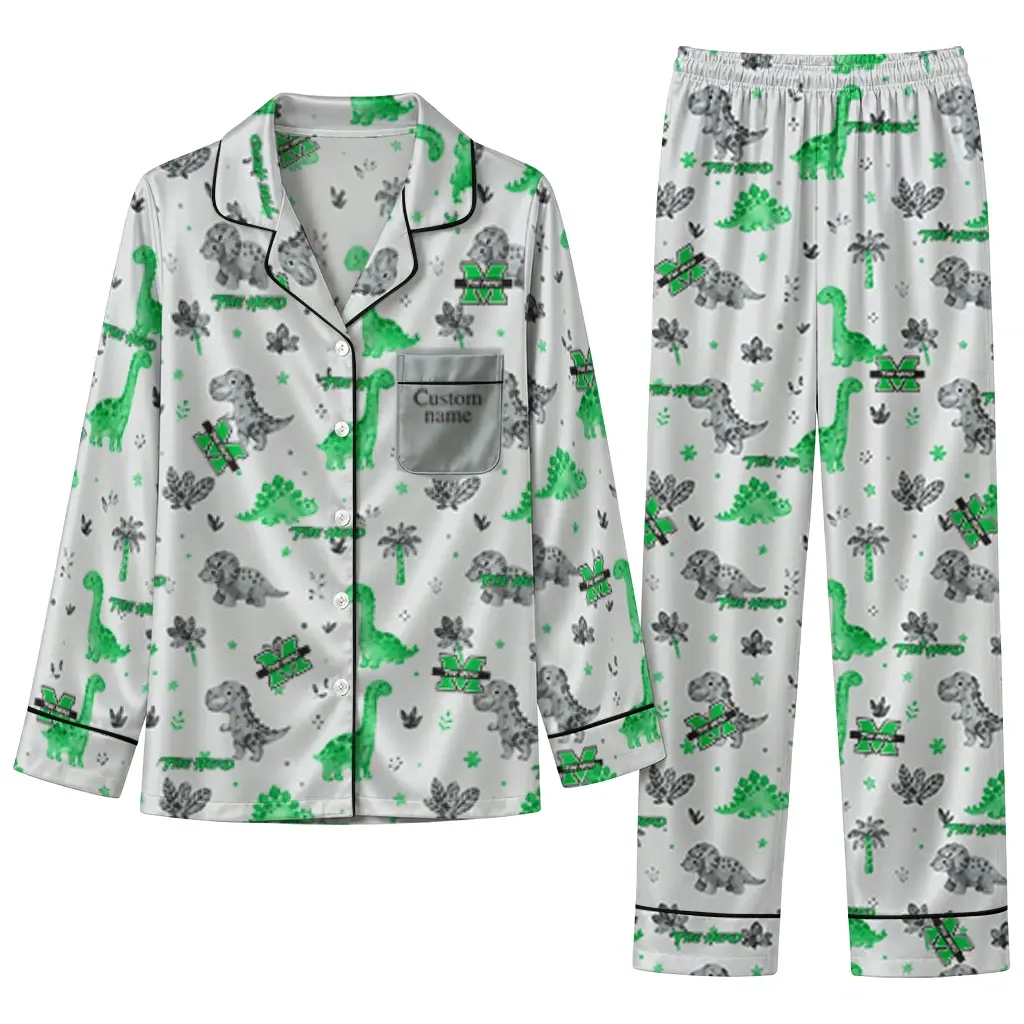Marshall Thundering Herd Long Pajama Set Customized Character Scatter Best Selling Marshall Thundering Herd Long Pajama Set Customized Character Scatter Best Selling