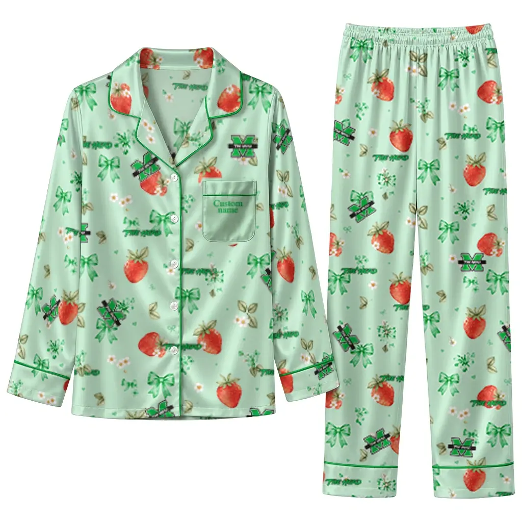 Marshall Thundering Herd Long Pajama Set Customized Ribbon Florals Green Best Selling Marshall Thundering Herd Long Pajama Set Customized Ribbon Florals Green Best Selling