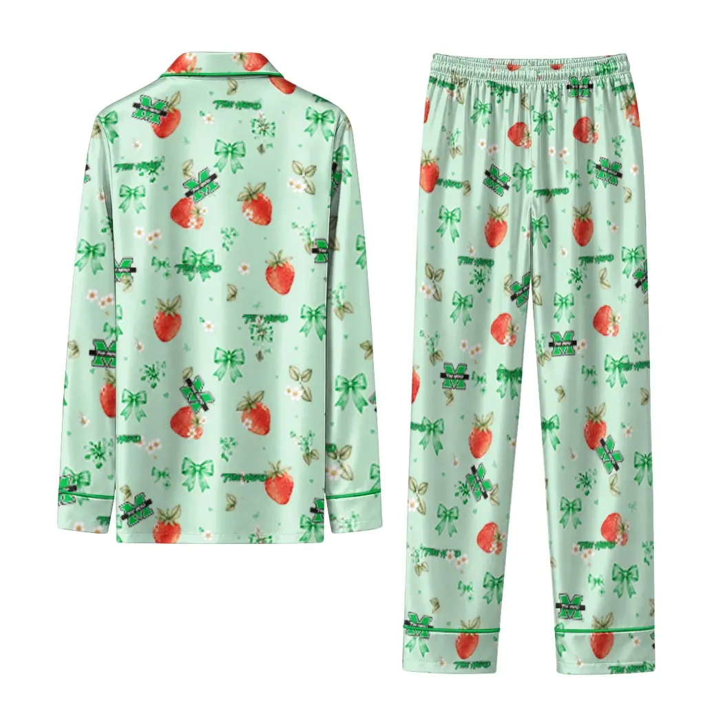Marshall Thundering Herd Long Pajama Set Customized Ribbon Florals Green Fashion Forward Marshall Thundering Herd Long Pajama Set Customized Ribbon Florals Green Fashion Forward