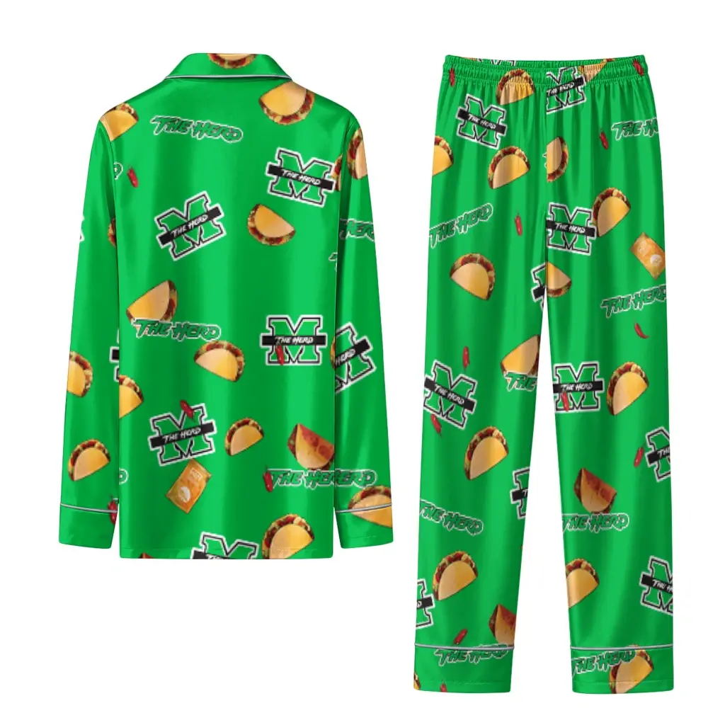 Marshall Thundering Herd Long Pajama Set Customized Snack Scatter Green Fashion Forward Marshall Thundering Herd Long Pajama Set Customized Snack Scatter Green Fashion Forward