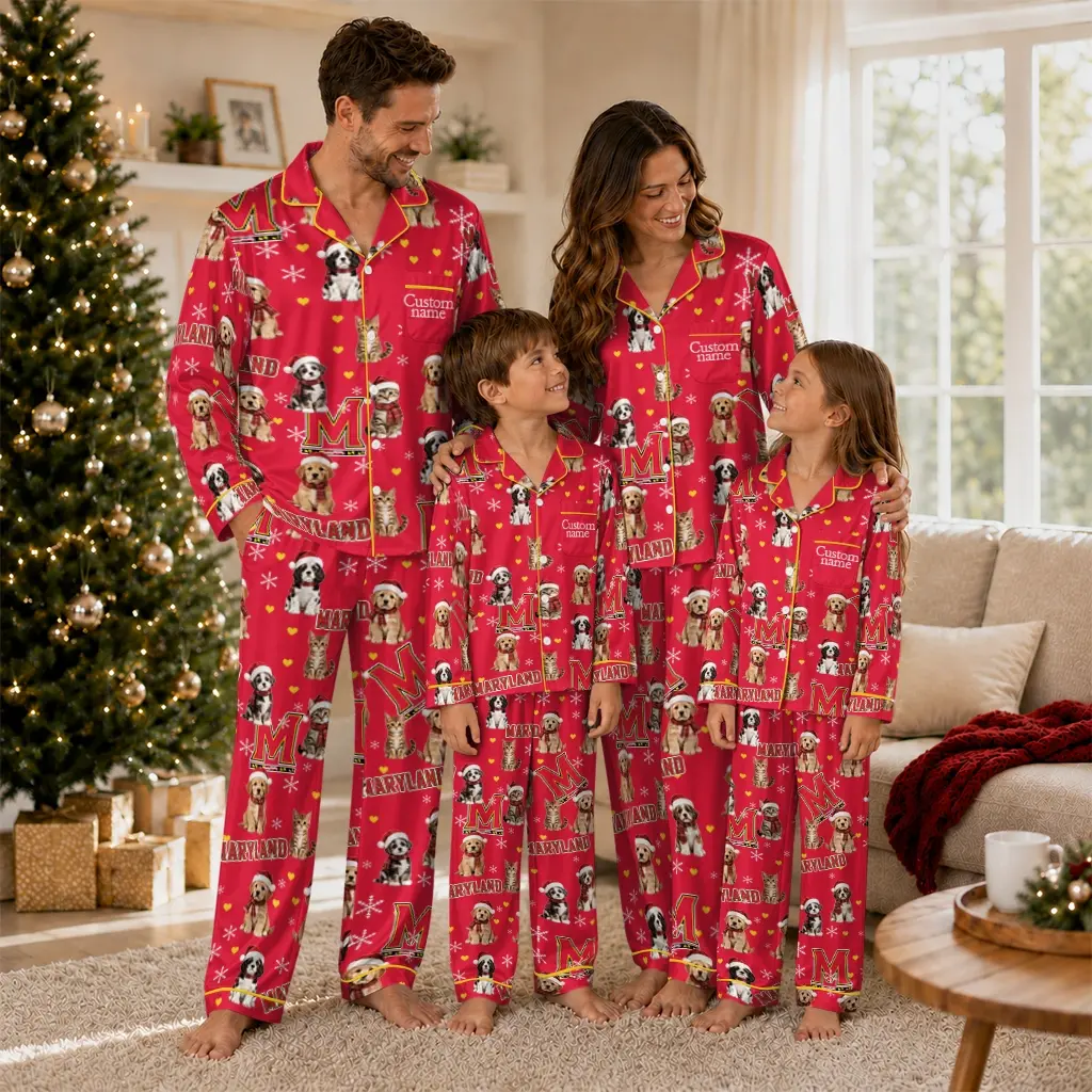 Maryland Terrapins Long Pajama Set Personalized Animal Scatter Red Latest Model Maryland Terrapins Long Pajama Set Personalized Animal Scatter Red Latest Model