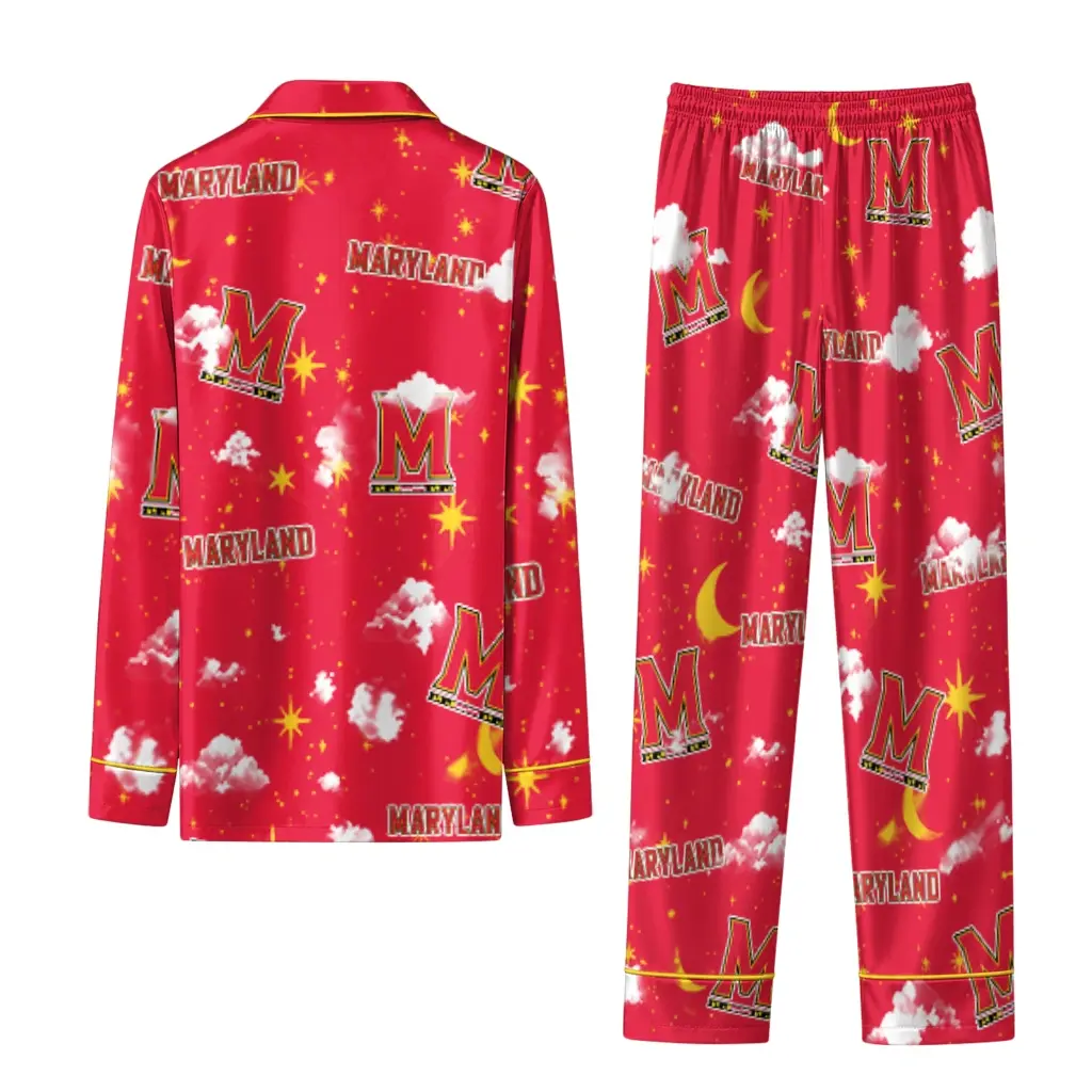 Maryland Terrapins Long Pajama Set Personalized Cloud Stars Red Fashion Forward Maryland Terrapins Long Pajama Set Personalized Cloud Stars Red Fashion Forward