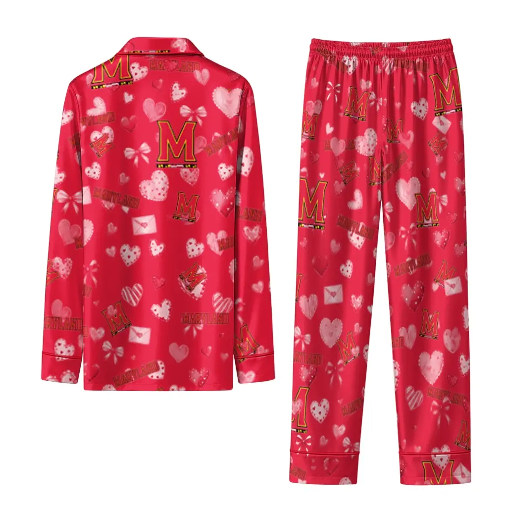Maryland Terrapins Long Pajama Set Personalized Heart Charms Red Fashion Forward Maryland Terrapins Long Pajama Set Personalized Heart Charms Red Fashion Forward