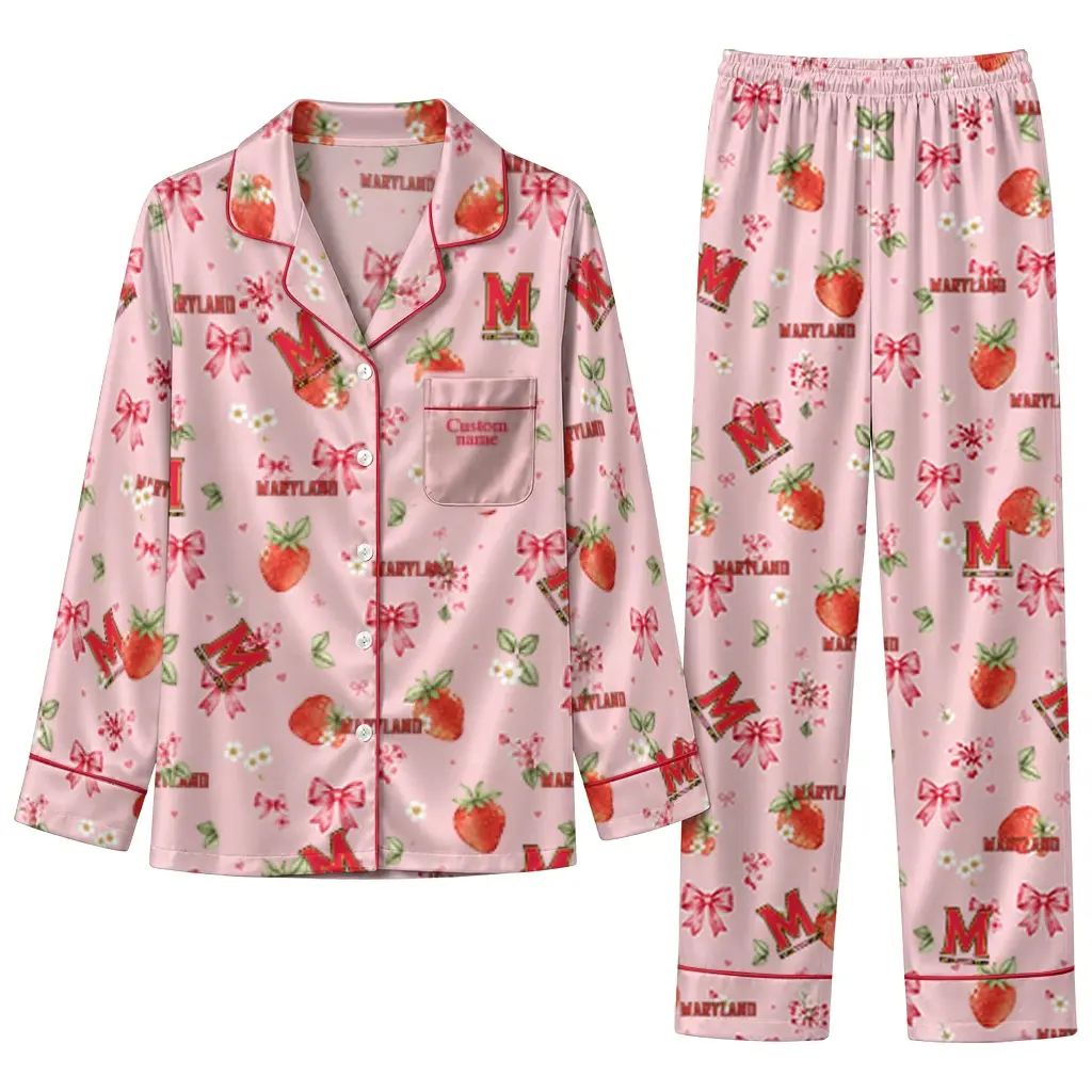 Maryland Terrapins Long Pajama Set Personalized Ribbon Florals Red Best Selling Maryland Terrapins Long Pajama Set Personalized Ribbon Florals Red Best Selling