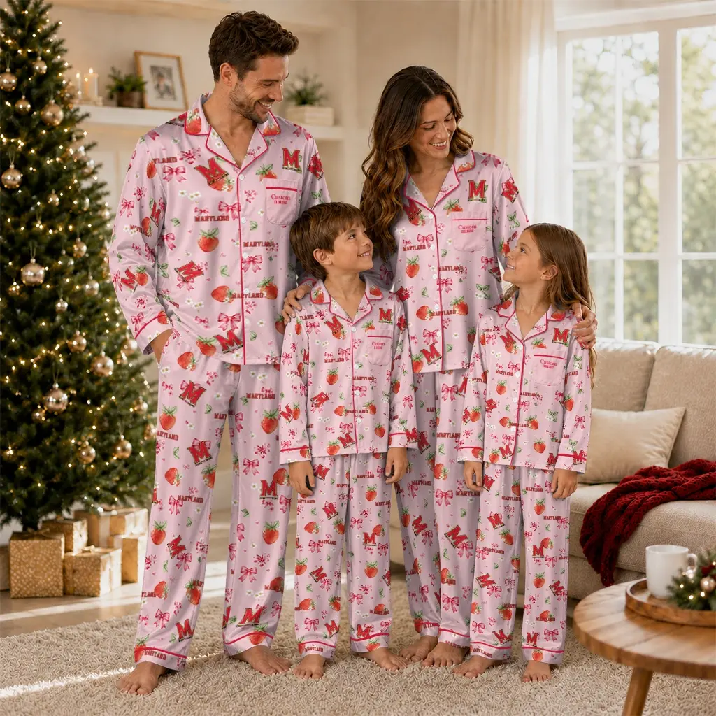 Maryland Terrapins Long Pajama Set Personalized Ribbon Florals Red Latest Model Maryland Terrapins Long Pajama Set Personalized Ribbon Florals Red Latest Model