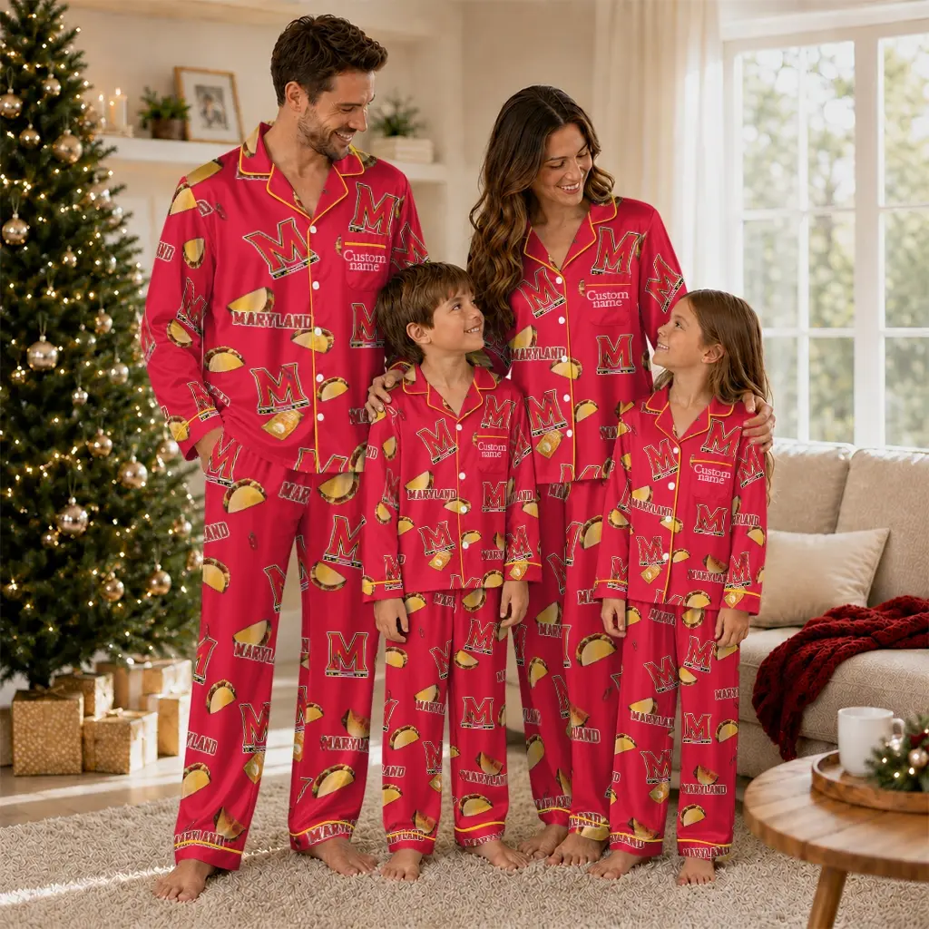 Maryland Terrapins Long Pajama Set Personalized Snack Scatter Red Latest Model Maryland Terrapins Long Pajama Set Personalized Snack Scatter Red Latest Model