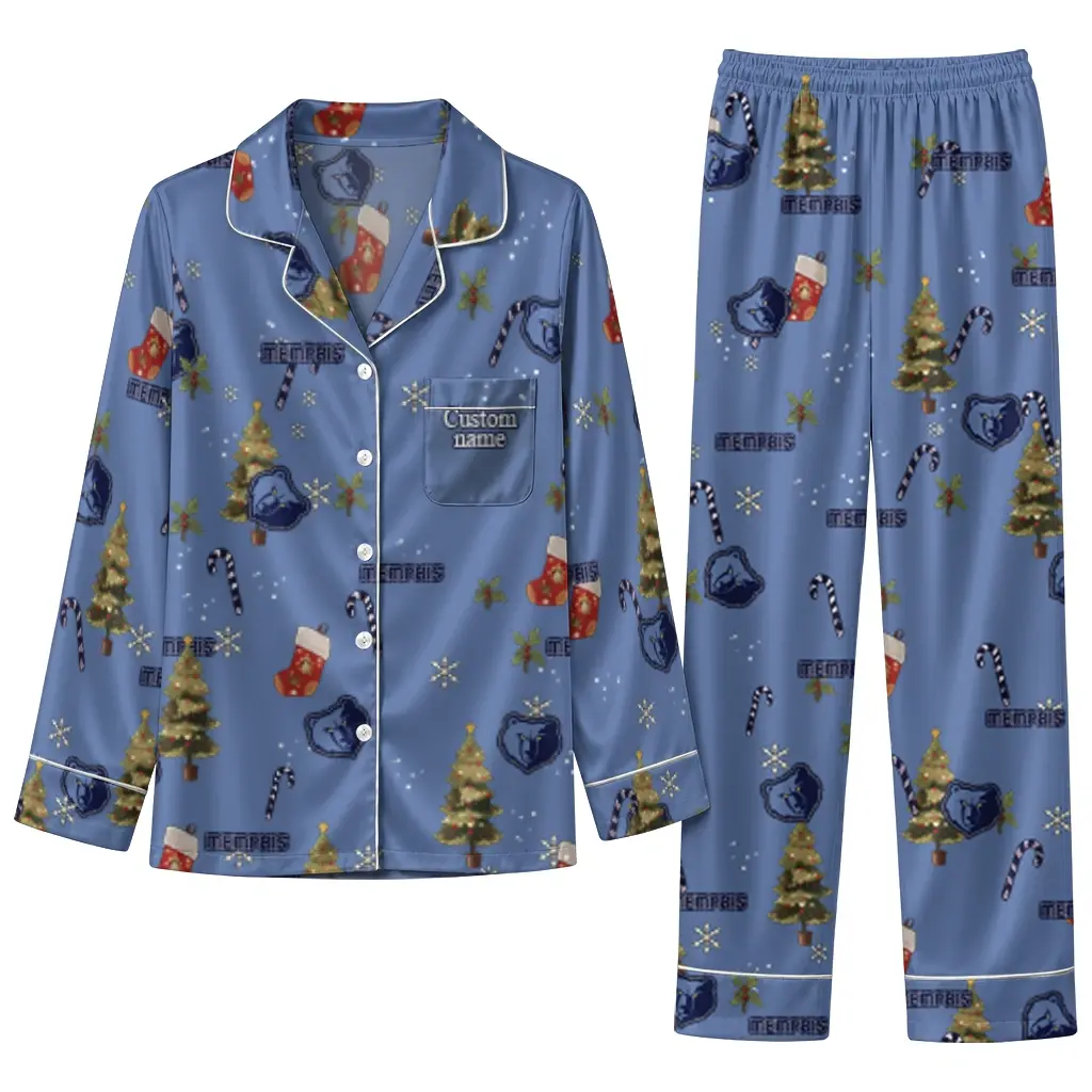 Memphis Grizzlies Long Pajama Set Custom Sprig Scatter Blue Best Selling Memphis Grizzlies Long Pajama Set Custom Sprig Scatter Blue Best Selling