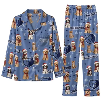 Memphis Grizzlies Long Pajama Set Customized Animal Scatter Blue Best Selling