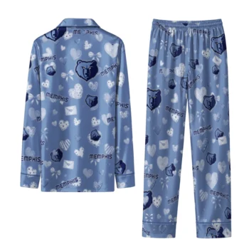 memphis grizzlies long pajama set customized heart charms blue fashion forward.webp