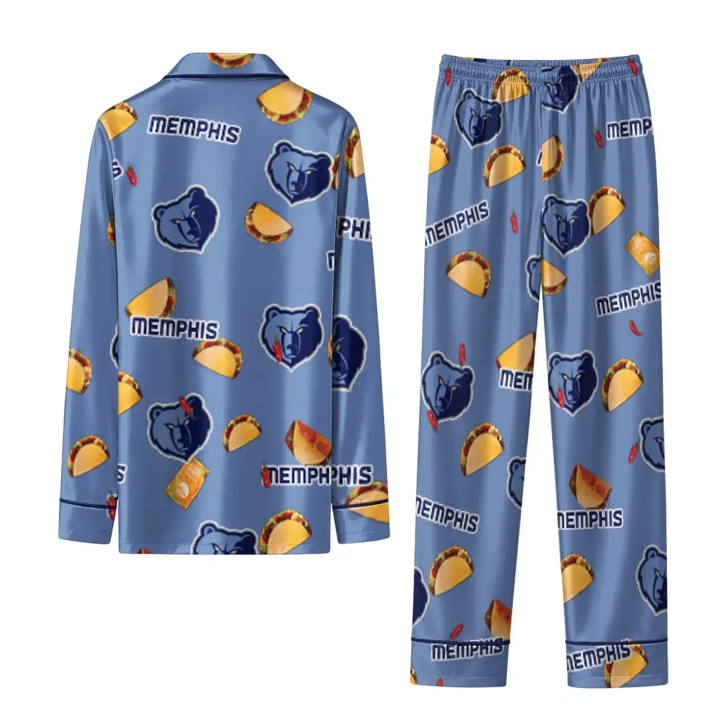 Memphis Grizzlies Long Pajama Set Personalized Snack Scatter Blue Fashion Forward Memphis Grizzlies Long Pajama Set Personalized Snack Scatter Blue Fashion Forward