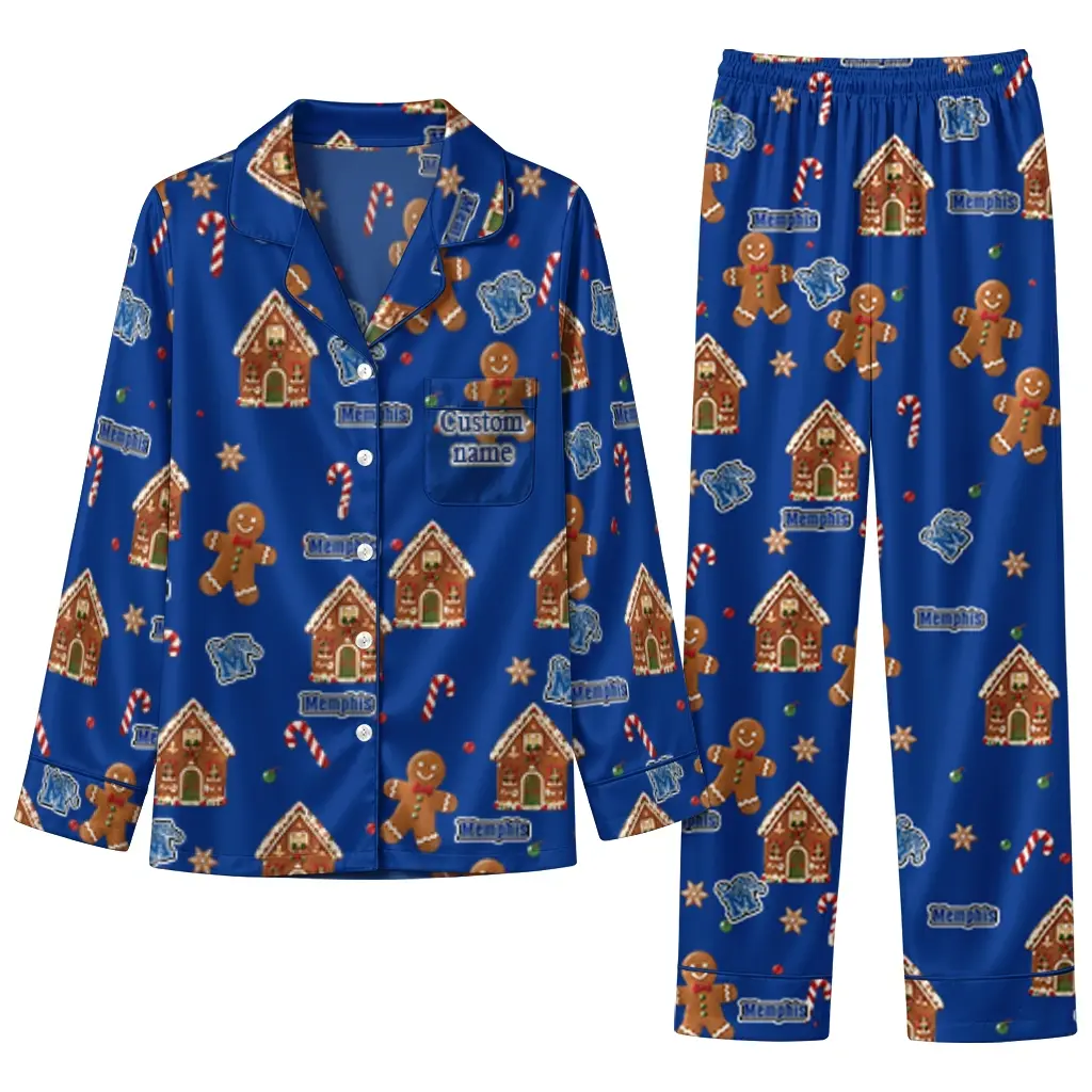 Memphis Tigers Long Pajama Set Customized Candy Scatter Blue Best Selling Memphis Tigers Long Pajama Set Customized Candy Scatter Blue Best Selling