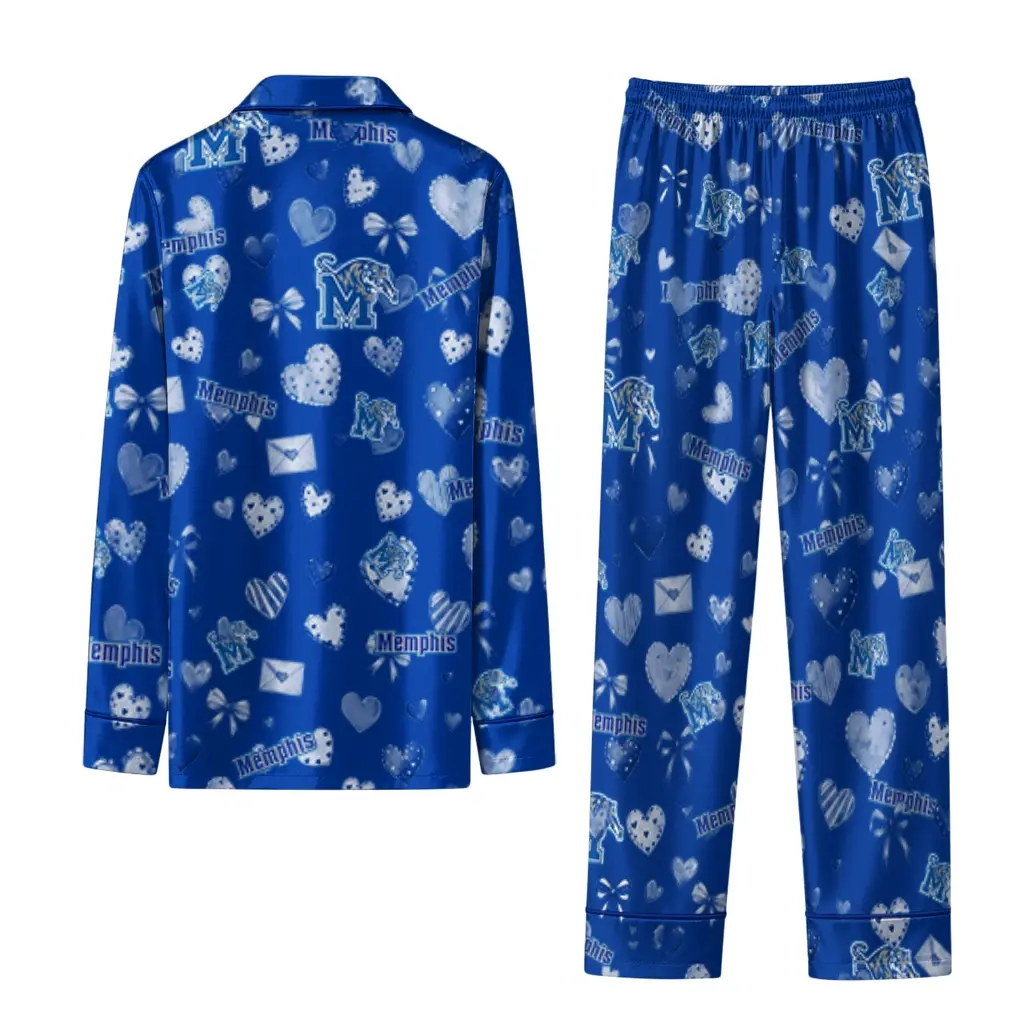 Memphis Tigers Long Pajama Set Customized Heart Charms Blue Fashion Forward Memphis Tigers Long Pajama Set Customized Heart Charms Blue Fashion Forward
