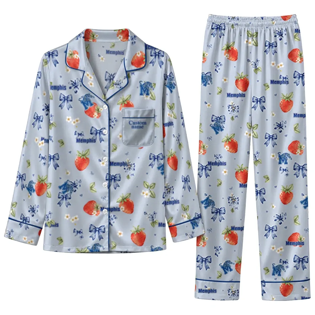 Memphis Tigers Long Pajama Set Customized Ribbon Florals Blue Best Selling Memphis Tigers Long Pajama Set Customized Ribbon Florals Blue Best Selling