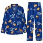 Memphis Tigers Long Pajama Set Customized Snack Scatter Blue Best Selling