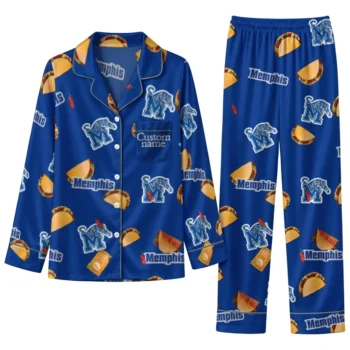 Memphis Tigers Long Pajama Set Customized Snack Scatter Blue Best Selling