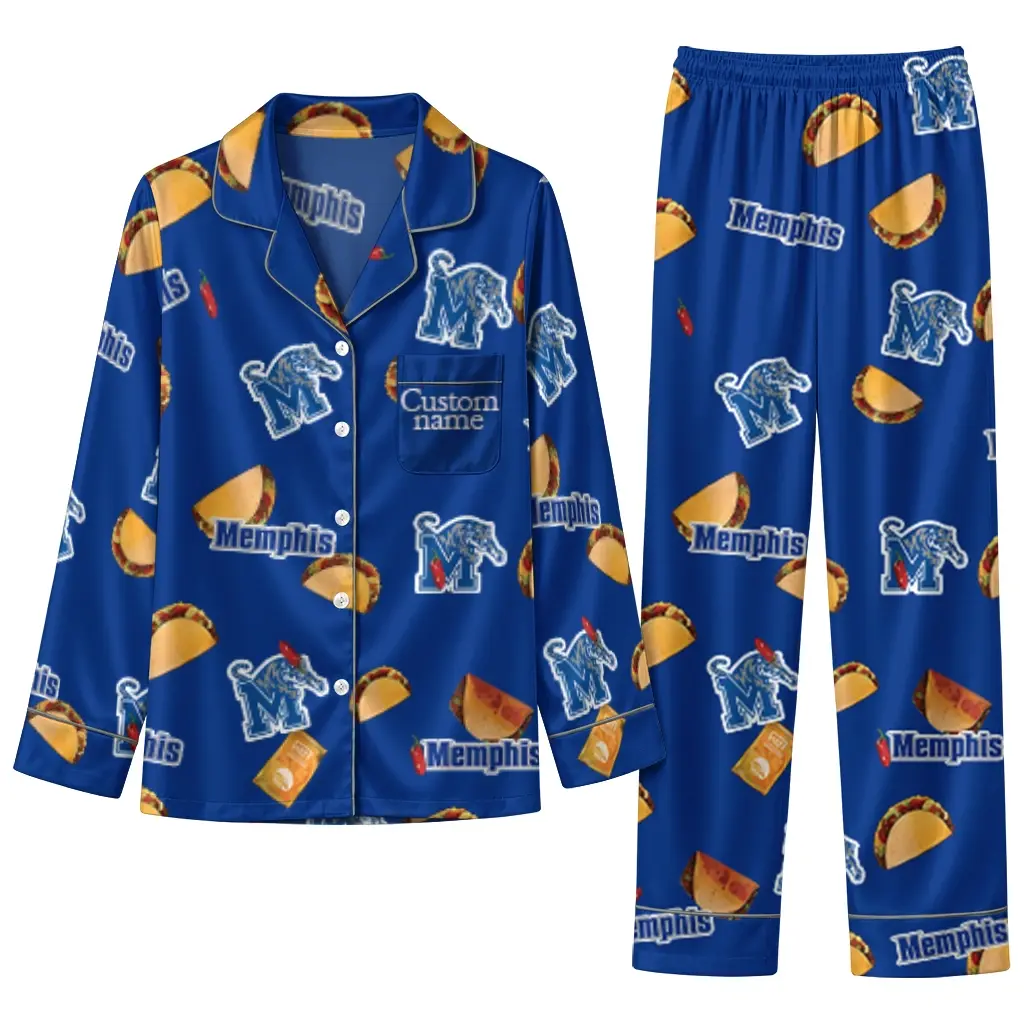 Memphis Tigers Long Pajama Set Customized Snack Scatter Blue Best Selling Memphis Tigers Long Pajama Set Customized Snack Scatter Blue Best Selling