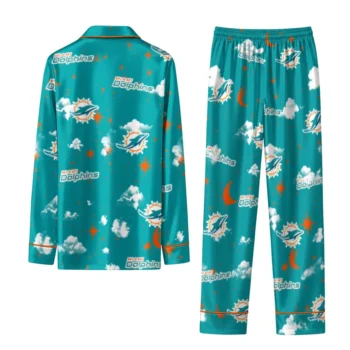 Miami Dolphins Long Pajama Set Custom Cloud Stars Aqua Fashion Forward