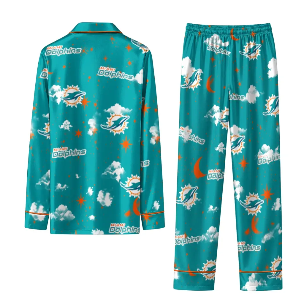 Miami Dolphins Long Pajama Set Custom Cloud Stars Aqua Fashion Forward Miami Dolphins Long Pajama Set Custom Cloud Stars Aqua Fashion Forward
