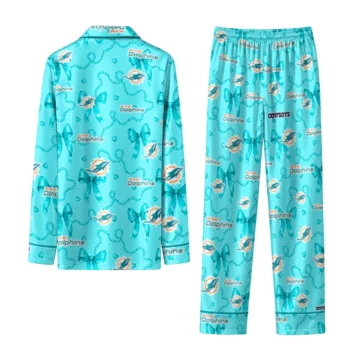 miami dolphins long pajama set custom ribbon chains aqua fashion forward.webp