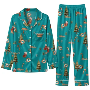 Miami Dolphins Long Pajama Set Custom Sprig Scatter Aqua Best Selling