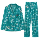 miami dolphins long pajama set customized heart charms aqua best selling.webp