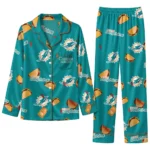 Miami Dolphins Long Pajama Set Personalized Snack Scatter Aqua Best Selling
