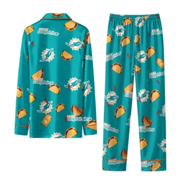 Miami Dolphins Long Pajama Set Personalized Snack Scatter Aqua Fashion Forward