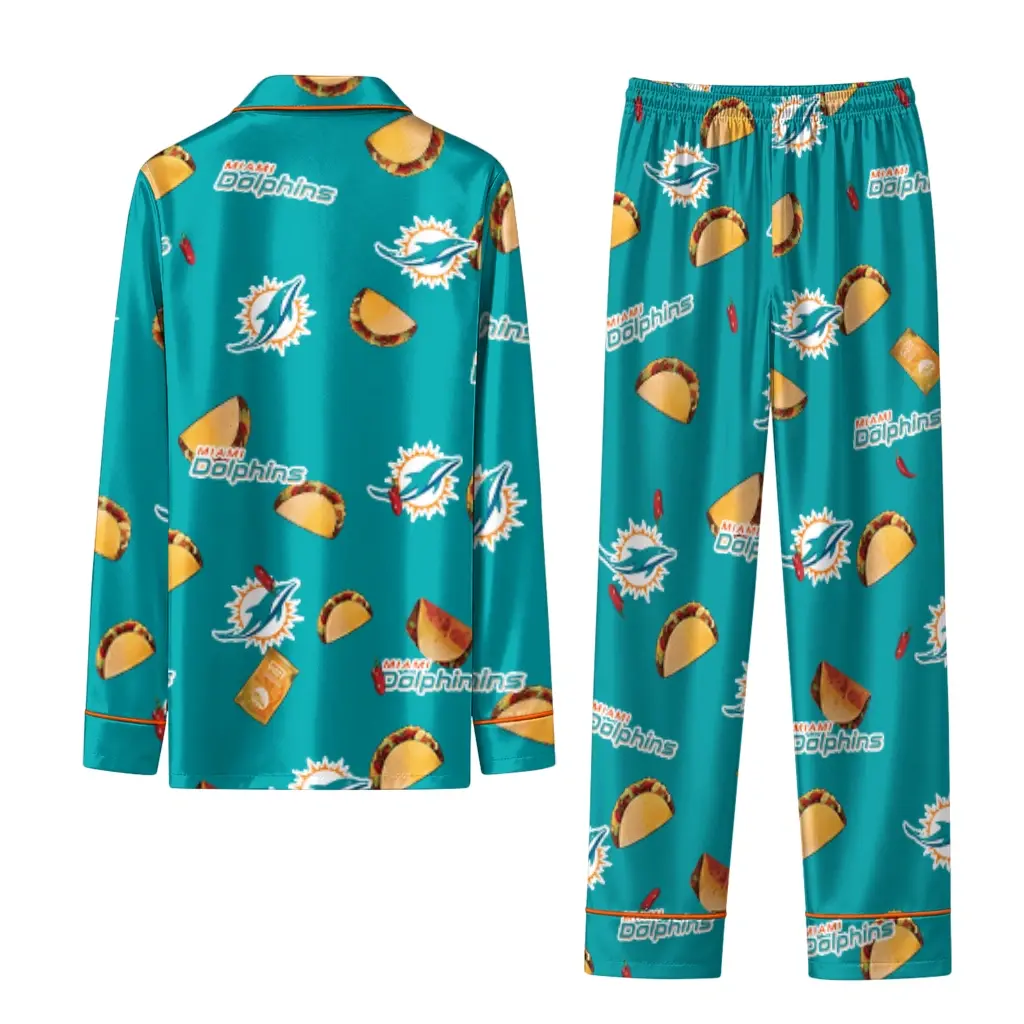 Miami Dolphins Long Pajama Set Personalized Snack Scatter Aqua Fashion Forward Miami Dolphins Long Pajama Set Personalized Snack Scatter Aqua Fashion Forward