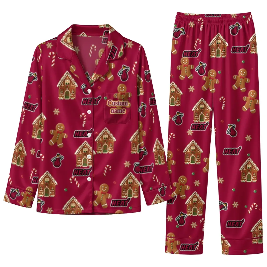Miami Heat Long Pajama Set Custom Candy Scatter Red Best Selling Miami Heat Long Pajama Set Custom Candy Scatter Red Best Selling