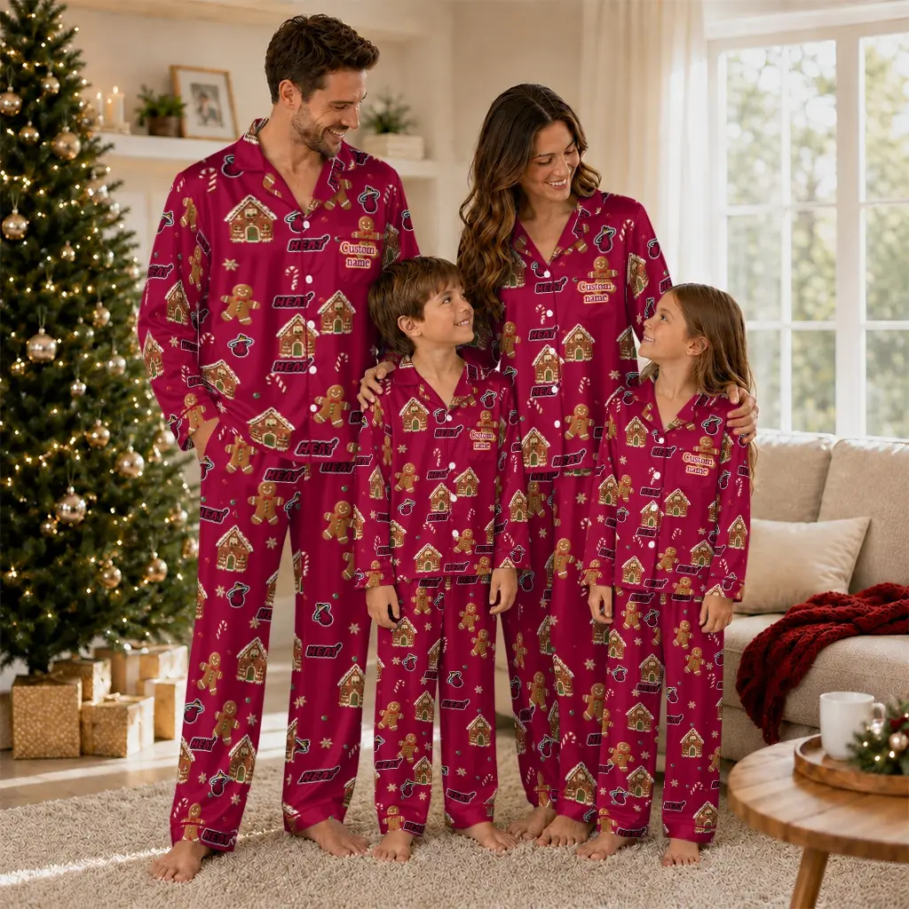 Miami Heat Long Pajama Set Custom Candy Scatter Red Latest Model Miami Heat Long Pajama Set Custom Candy Scatter Red Latest Model